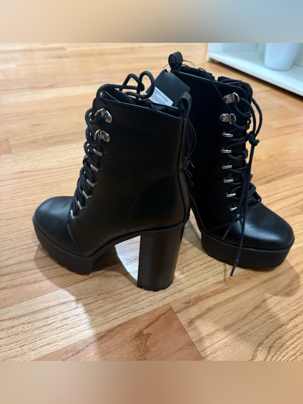 Forever 21 Black Lace-Up Platform Ankle Boots